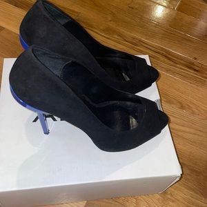 Black Microsuede with Royal blue lip
